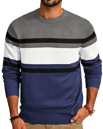 PJ PAUL JONES Mens Striped Knit Sweater Casual Crewneck Pullover Sweaters Long Sleeve Navy L