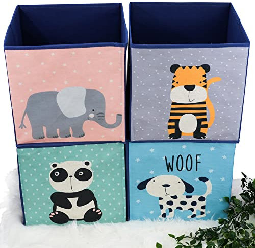 Set of 4 Animal Design Storage Boxes Foldable Toy Chest Kids Room Organiser Baskets Storage Cubes Containers