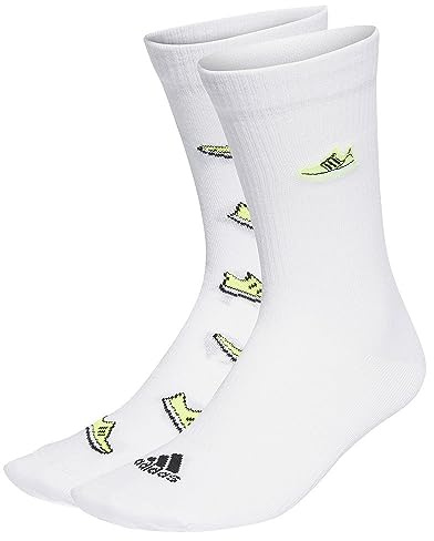 adidas Run x Ultraboost Shoe Love Graphic Socks 2 Pairs, Calzini Unisex - Adulto, White/Lucid Lemon/Black, 37-40