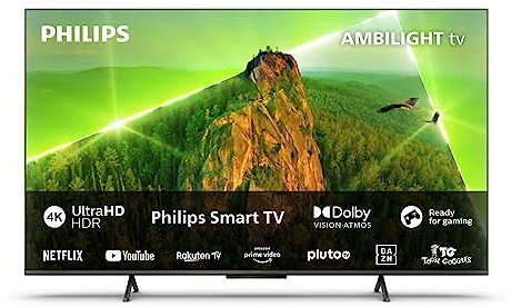 Philips 4K LED Smart Ambilight TV|PUS8108|126 cm (50 Zoll)|UHD 4K TV|60Hz|P5 Perfect Picture Engine|HDR10+|SMART TV|Dolby Atmos|20W Lautsprecher|Ständer| Satin-Chromfarbener Rahmen