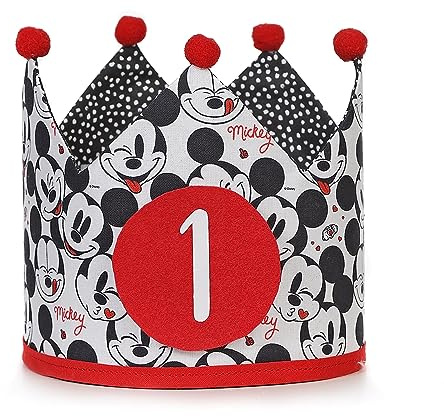 Corona de Cumpleaños de tela para Niños - Ajustable, Reversible, Hecha a Mano y personalizable - Ideal para Fiesta de Cumpleaños. Modelo Mickey Mouse
