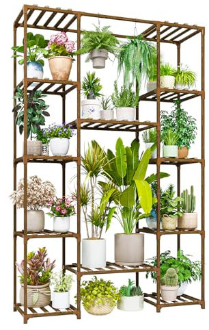Bamworld 62.2'' Tall Plant Stand Indoor Large Plant Shelf for Multiple Plants Wood Flower Stand Outdoor Hanging Plant Rack for Living Room Garden Balcony Home Decor