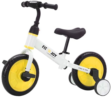 UBRAVOO Kinder Laufrad Fit in Joy, 4-In-1 Kinder Laufrad ab 2 Jahre bis 4,Laufrad mit pedalen und Stützrädern,Kinderfahrräder Balance Fahrrad für Jungen Mädchen-Gelb