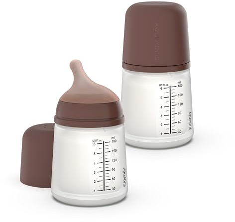 Suavinex, Pack de 2 Biberón Anticólico Zero Zero, Tetina de Flujo Adaptable (A) de Silicona, Bebés +0 Meses y Recién Nacidos, Específico Lactancia Materna, Leche Materna y de Fórmula, 180 ml, Deep