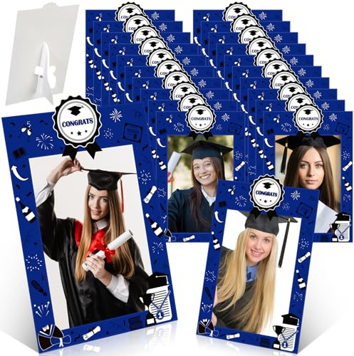 Anglechic 24 Pcs Graduation Frames 4x6 Bulk Class of 2026 Cardboard Paper Picture Frame with Stand for 2026 Congrats Grad DIY Crafts Photo Frame Display School Party Favors(Blue)