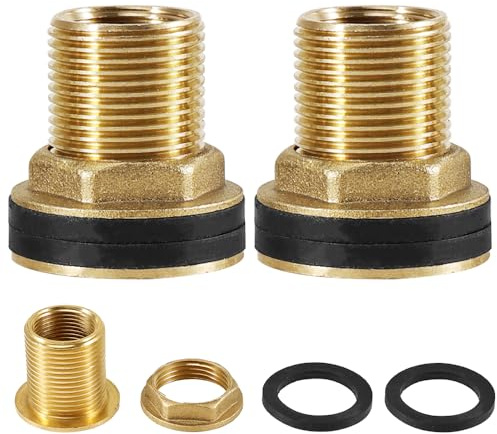 2 Stück Tankverschraubung Inklusive, AG 3/4 x IG 1/2 Fassverschraubung, Messing Regentonnendurchführung, Behälterverschraubung Durchführung Für Wasserhähne, Wassertonnen & Wassertanks
