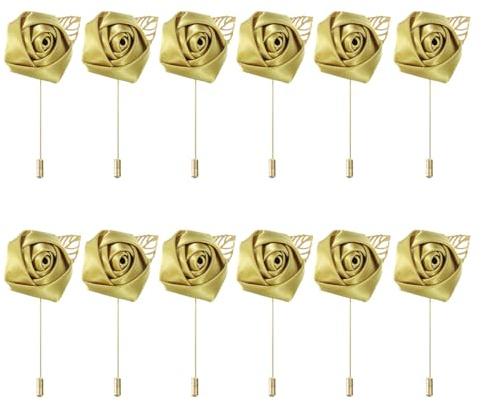 sourcing map 20 pines de rosas para novios de 2 x 3.5 pulgadas para hombres, ceremonia de boda, aniversario, cena formal, fiesta, decoración de trajes, color dorado