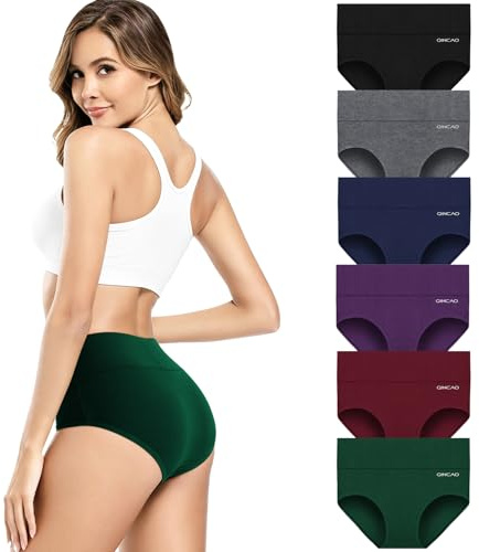 QINCAO Culotte Femme Coton Taille Haute 6 Pack, Élastique Respirant et Doux | Culotte Femme en Coton, Modèle Élastique Confort à Taille Haute, Double Protection Entrejambe, Design Sans Étiquette