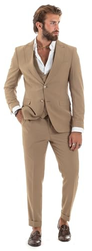 Giosal Abito Uomo Monopetto Vestito 3 Pezzi Completo Giacca Pantaloni Panciotto Elegante Sartoriale Vari Colori (IT, Numero, 46, Regular, Regular, Camel)