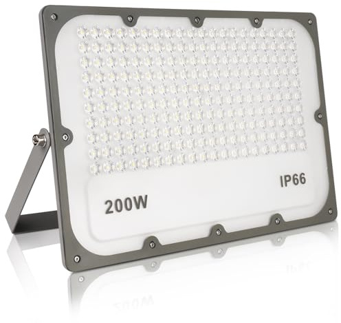 JBdusn Foco Proyector LED 200W, Super Brillante Blanco Frío Luz de Seguridad LED IP66 Impermeable Potente Luces LED Floodlight Exterior, Focos LED Exterior para Casa, Garaje, Patio, Terraza, Campo