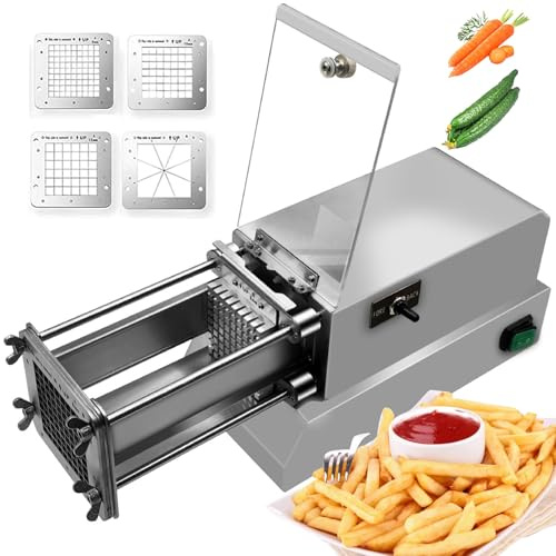 Cortador de Patatas Eléctrico, Cortador Patatas Acero Inoxidable, Cortador de Papas Fritas Grado Profesional Corta Patata Acero Inoxidable con 4 Cuchillas para Uso Doméstico