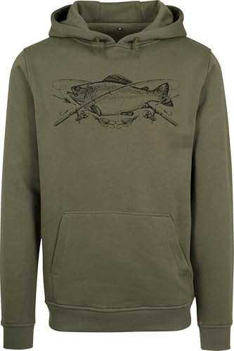 Baddery Angler presenter för män – tröja: The Reel Catch – huvtröja för män – fiskekläder fisketillbehör, Oliv (abbore), XL