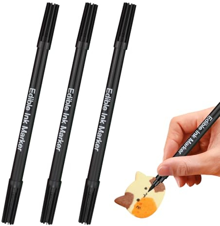 3 Pcs Black Edible Markers, Icing Pens for Biscuit Decorating, Double Tips Black Food Coloring Pens with Fine & Thick Tip, Safe Food Drawing Tool for Creative Family Bonding, Professional Cake Design