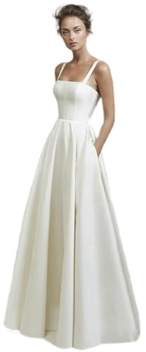 ZBDZSW - Vestidos de novia de satén para mujer, tirantes delgados, espalda descubierta, elegante vestido de novia, blanco, XXL