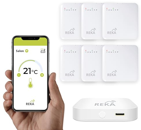 Thermostat pour radiateur Electrique Intelligente Connectée REKA - Contrôle Température Via Appli Tuya, Programmation, Détection Fenêtres Ouvertes - Compatible Assistants Vocaux (4, avec Passerelle)