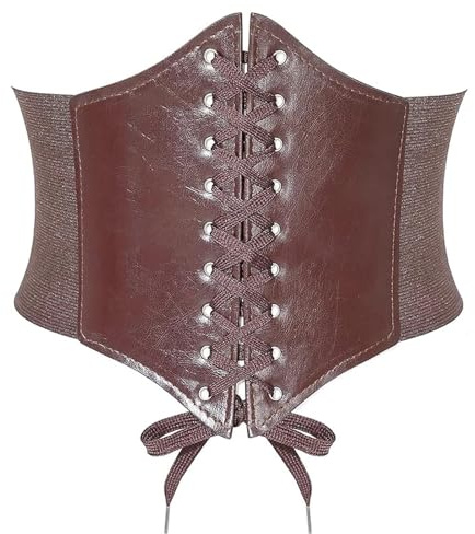 FSTIANXIA Cintura a corsetto con lacci, fascia elastica larga elastica con legatura retrò, ampia cintura in vita per donne, Marrone, Etichettalia unica