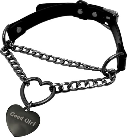 paloli Leather Slip Chain Choker – Adjustable PU Vegan Collar With Heart Ring & Cuban Chain, Letter Heart Pendant Necklace for Women