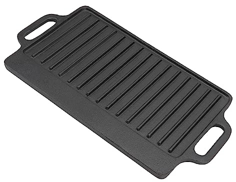 Nikou Parrilla de hierro fundido, placa de barbacoa rectangular gruesa de doble cara, 40 x 20 cm, sartén Teppanyaki para cocinar en estufas