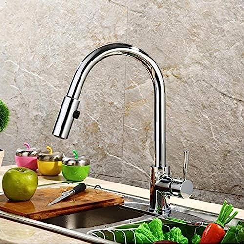 ZHZJQE Pull Out Brass Low Pressure Kitchen Faucet Black Colour Deck Kitchen Tap Mixer Pull Up