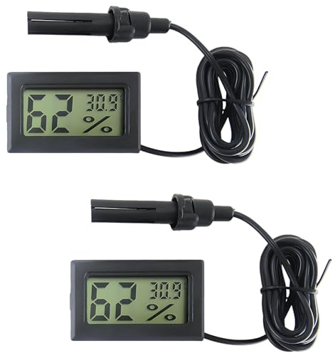 Digital Thermometer Hygrometer with Probe, 2PCS Mini Temperature Humidity Gauge Meter for Reptile Incubator, Aquarium, Poultry, Office, Living Room