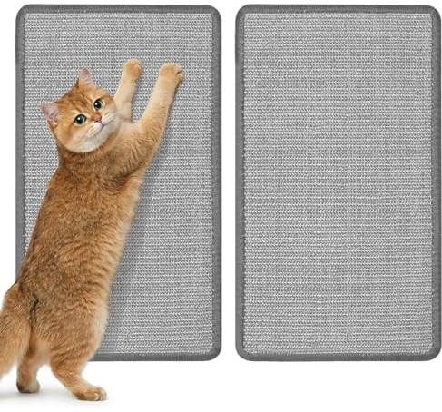 Gimars 2 Pack Cat Scratching Mat, 50 x 30 cm Natural Sisal Cat Scratcher Pad, Non-Slip Couch, Carpet & Wall Protector Guard for Indoor Cats, Grey