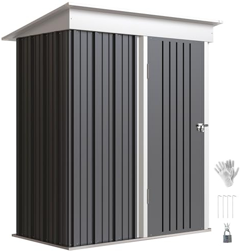 Outsunny Casetta per attrezzi in metallo, 1,36 m², 161 x 95 x 181 cm, con base tetto spiovente, scaffali regolabili, porta chiudibile, resistente alle intemperie, casetta da giardino, capanno per