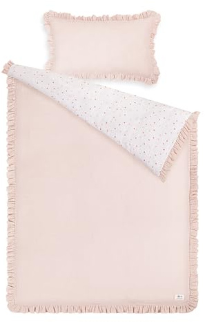 lulumoon Kinderbettwäsche 100x135: Bettbezug 100x135 + Kissenbezug 40x60cm aus Baumwolle Oeko-TEX Standard – Musselin Bettwäsche mit Rüschen