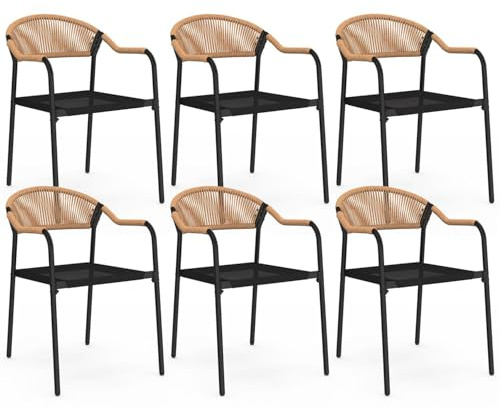 IDMarket - Lot de 6 chaises de Jardin Madeira métal, Cordage et textilène Noir et rotin Clair
