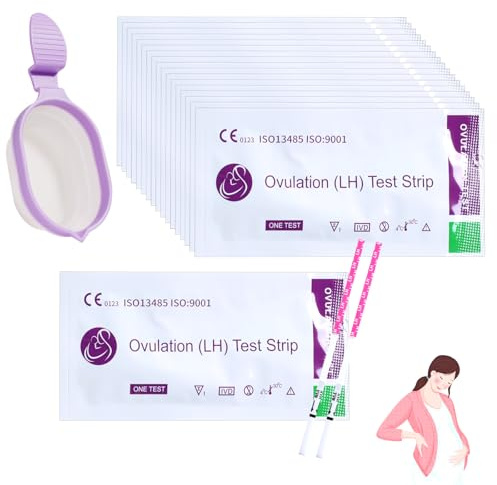 Lot de 30 bandelettes de test d'ovulation précises, kit de prédicteur d'ovulation LH avec gobelets d'urine réutilisables pour femme à la maison