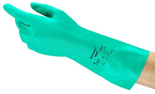 Ansell AlphaTec 37-676 Gants de Travail en Nitrile, Protection Chimique, Liquides et Solvants, Gant Impérméable Très Résistant, Étanche et Réutilisable, Gants Homme Femme, Vert, Taille L (12 Paires)