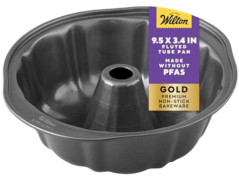 Wilton Gold Non-Stick 9.49 in Fluted Tube Cake Pan, Cold-Rolled Steel Bakeware, Made without PFAS, Packaging May Vary
