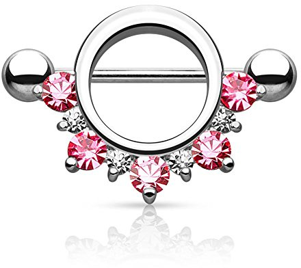 Paula & Fritz® bröstvårtor piercing, bröstpiercing, kvinna, män, intimpiercing, man, bröstvårtspiercing, mognad, krans, zirkon, rostfritt stål, kirurgiskt stål 316L, Rostfritt stål, Kubisk zirkon