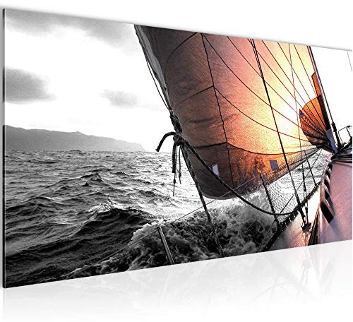 Runa Art Cuadro Decorativo Agua Barco 1 Parte Moderno Cuadro Lienzo no Tejido para Sala Panorama Gris Rosado 600912b
