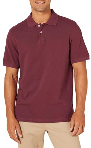 Amazon Essentials Men's Short Sleeve Slim-Fit Cotton Pique Polo Shirt, Breathable Collared, Burgundy, Large