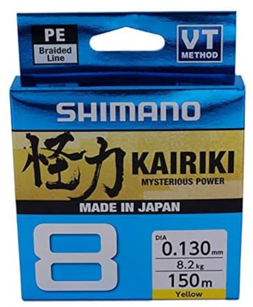 SHIMANO Kairiki 8, 150 Meter, Jaune, 0.100mm/6.5kg, Fil de Pêche Tressé, 59WPLA58R31