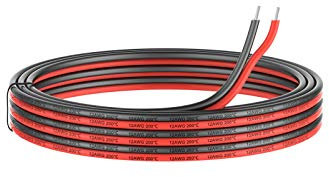 Fil électrique en Silicone 0.32mm² 22awg Parallèle à 2 Conducteurs 10 Mètres[Noir 5M Rouge 5M] Cable de Connexion Sans Oxygène Fil Toronné Cuivré Résistant à Haute Température