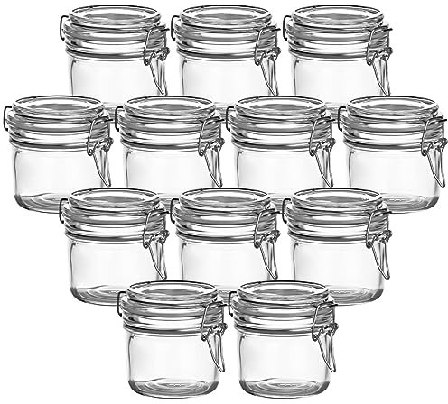 gouveo Lot de 12 bocaux de conservation 200 ml avec couvercle pivotant - petit pot avec fermeture pivotante en fil de fer - bocaux de conservation avec couvercles à fermer (BGR200)