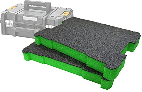 Shadow Foam TSTAK/ProStack Foam Inserts [50mm Green Twin Pack] Easy Peel Foam Inserts for DeWalt TSTAK & Stanley ProStack Boxes