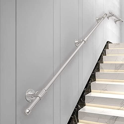 Mains courantes pour escaliers - 30cm/2,4cm/3m/4m/6m, montage mural Silver Métal Silver Fer Banister pour Corridor intérieur et extérieur Villa Loft Safety Grab Rail pour personnes âgées Enfants