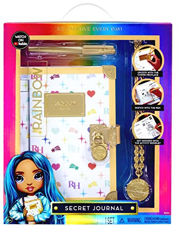 RAINBOW HIGH Secret Journal - Diario Secreto de Moda - Incluye bolígrafo Dorado, Libro de Actividades, Collar con Colgante y candado - Memoriza Ideas, Toca una canción - para niños a Partir de 6 años