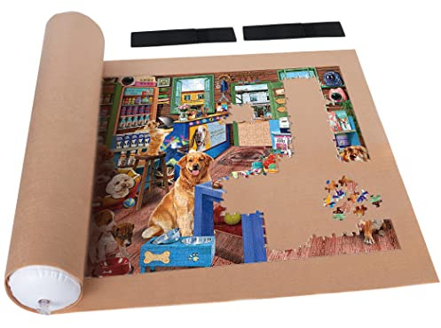 Tektalk Tapis de rangement pour puzzle avec 2 sangles élastiques, tube gonflable, jusqu'à 1500 pièces (kaki)