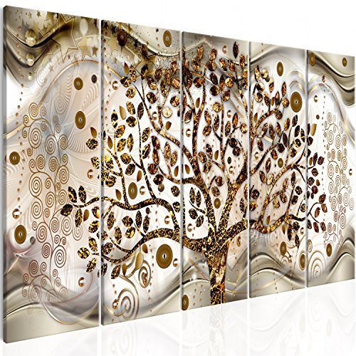 murando Cuadro Acústico Arbol Klimt 225x90 cm espuma acústica absorbe el sonido aislamiento lienzo de 5 piezas Impresión Artística Decoración de Pared Abstracto l-C-0005-b-n