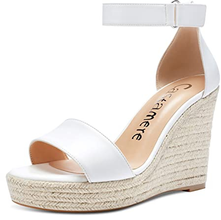 Castamere Femme Cale Plateforme Escarpins Bout Ouvert High Heels Sandales Blanc Chaussures EU 37