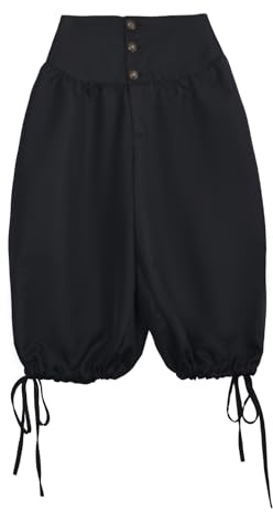 BPURB Pantalones Pirata Vikingos Medievales para Hombre Retro coloniales renacentistas Pantalones Cosplay Cortos con Cordones, Negro, XL