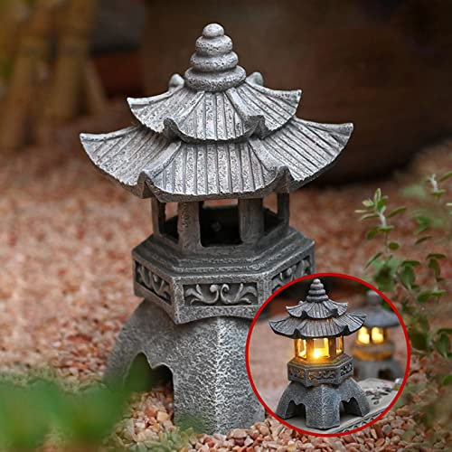 AURORAF Statues De Lanterne De Pagode À Énergie Solaire, Ornements De Jardin De Lumière De Pagode De Style Japonais, pagode Vintage Lumineuse Autonome décorative pour pelouse,(Color:A)