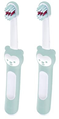 MAM Baby's Brush im 2er-Set, Baby Zahnbürste mit kurzem Griff zum einfachen Halten, Kinderzahnbürste zur sanften Zahnreinigung, ab 6+ Monate, türkis