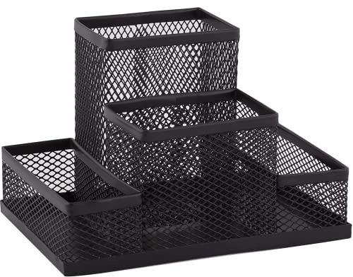 CABLEPELADO Organizador de escritorio lápices y notas metálico, Portalápices metálico, Soporte para útiles de escritura, Organizador de escritorio multiuso, 15 cm de largo x 10 cm alto, Negro