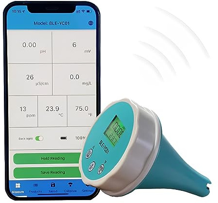 Monitor per piscina Bluetooth, tester intelligente della qualità dell'acqua 6 in 1, rilevatore digitale di cloro a temperatura, misuratore di qualità dell'acqua PH CL EC TDS ORP Temp, per laboratorio