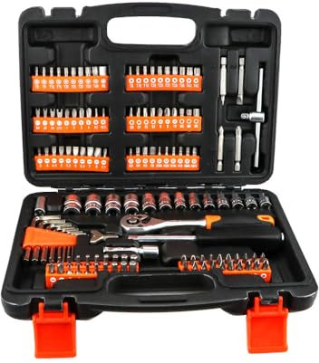 1/4 Drive Compact Socket & Bit Set, 131 Piece Metric Ratchet Sockets Screwdriver Bits and Accessory Tool Set