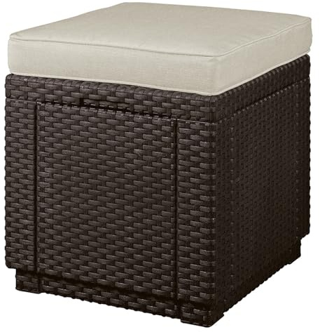 Keter Sgabello Cube con cuscino con spazio di stoccaggio incluso cuscino 42 x 42 x 39 cm marrone/beige, 258810